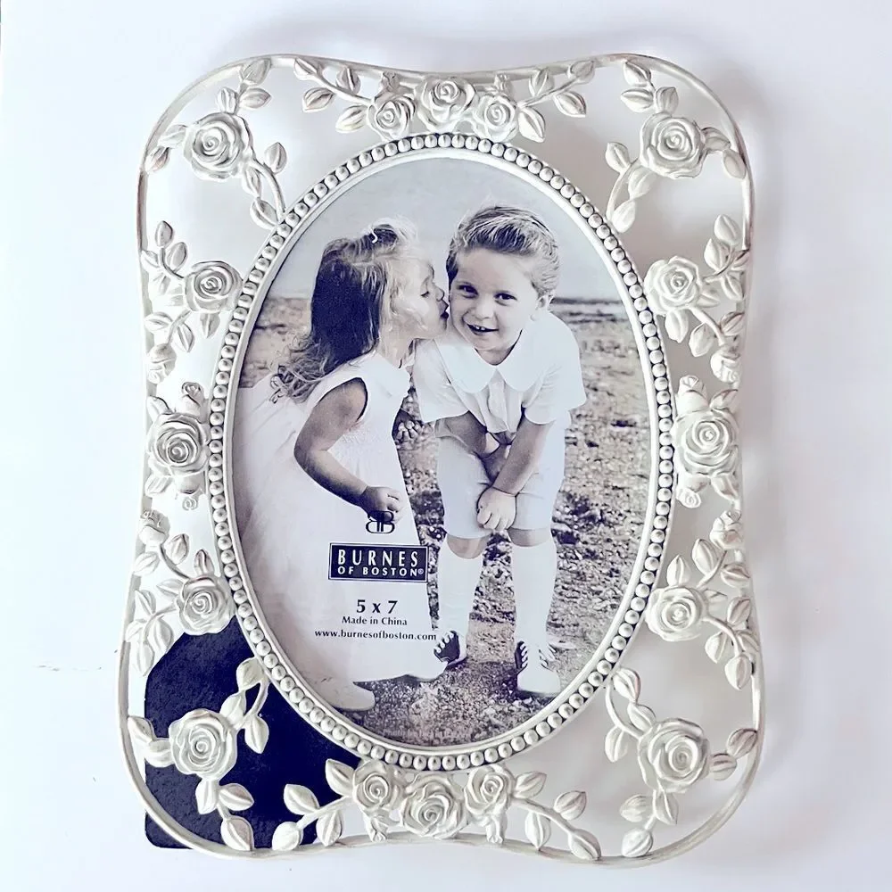 Burnes of Boston White Floral Metal Picture Frame